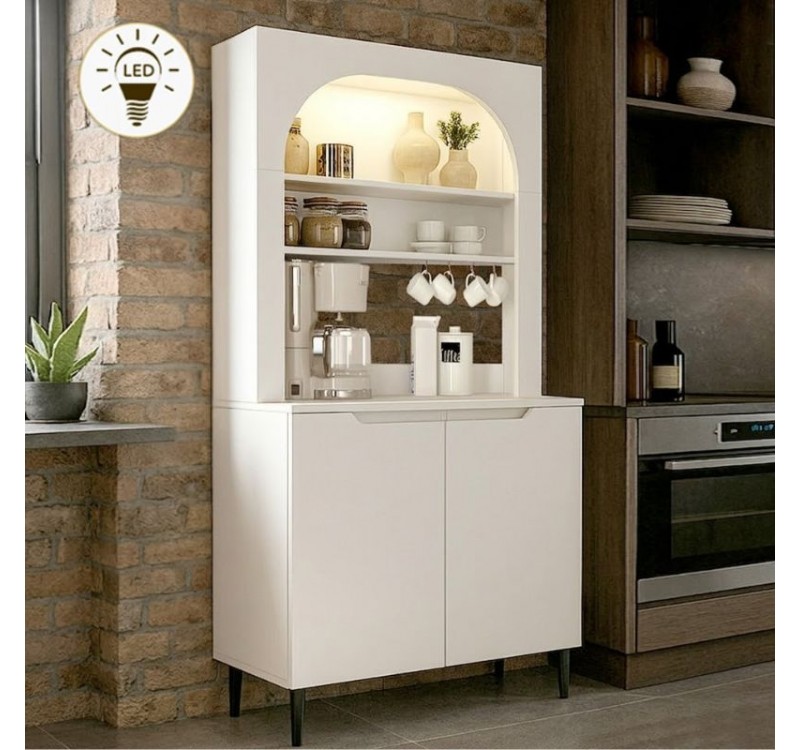 Έπιπλο κουζίνας με LED Melinta 2 Megapap χρώμα λευκό 90x40x181,8εκ.