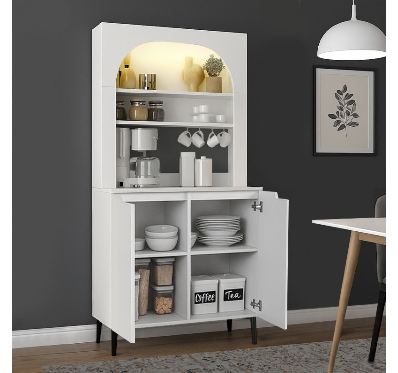 Έπιπλο κουζίνας με LED Melinta 2 Megapap χρώμα λευκό 90x40x181,8εκ.