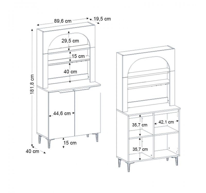 Έπιπλο κουζίνας με LED Melinta 2 Megapap χρώμα λευκό 90x40x181,8εκ.