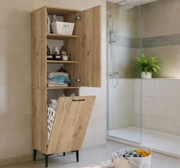 Ντουλάπι με καλάθι απλύτων Singa Megapap χρώμα sepet oak 45x40x180εκ.