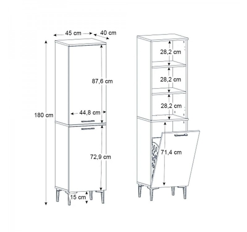 Ντουλάπι με καλάθι απλύτων Singa Megapap χρώμα sepet oak 45x40x180εκ.