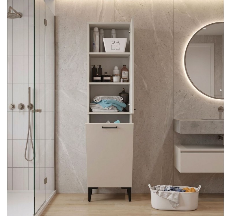 Ντουλάπι με καλάθι απλύτων Singa Megapap χρώμα sandstone 45x40x180εκ.
