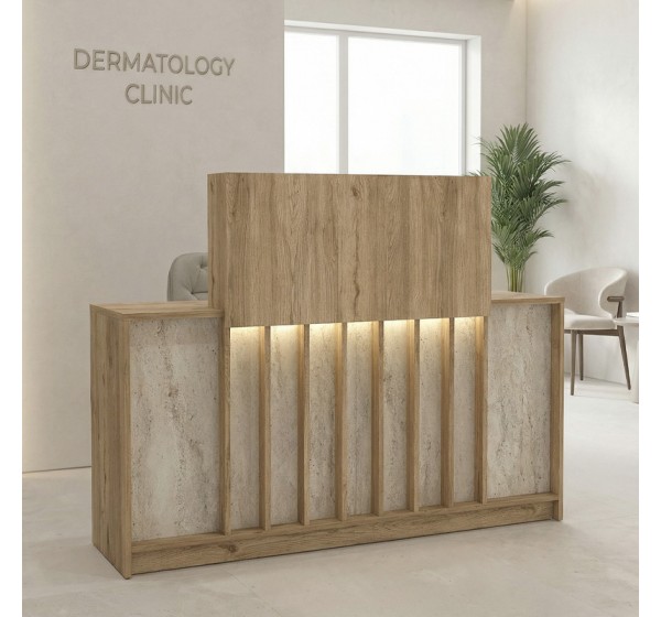 Γραφείο υποδοχής - reception Davis Megapap με LED χρώμα sepet oak - travertine 150x41,8x115εκ.