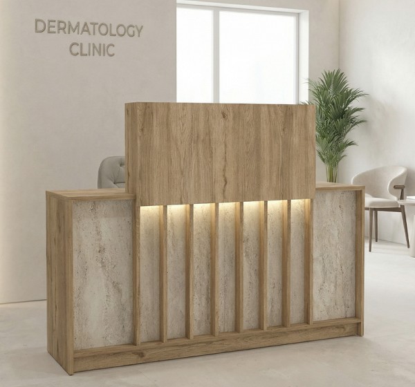 Γραφείο υποδοχής - reception Davis Megapap με LED χρώμα sepet oak - travertine 150x41,8x115εκ.