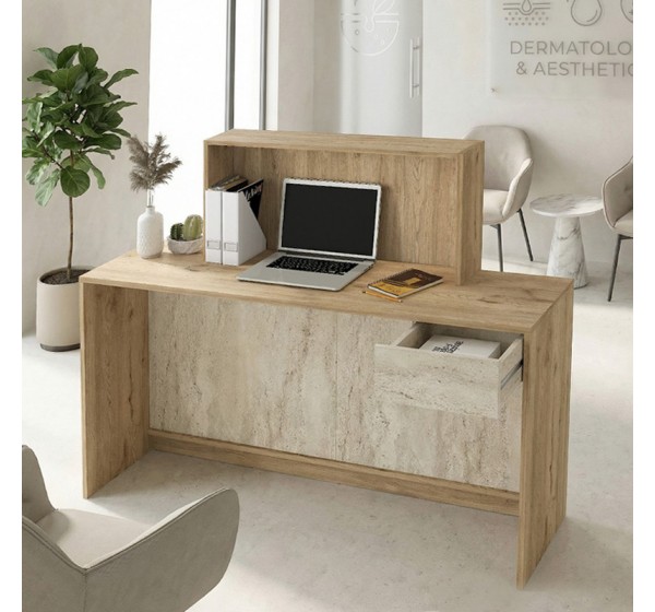 Γραφείο υποδοχής - reception Davis Megapap με LED χρώμα sepet oak - travertine 150x41,8x115εκ.