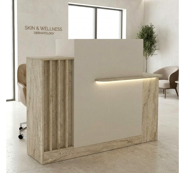 Γραφείο υποδοχής - reception Dayana Megapap με LED χρώμα travertine - sandstone 150x85,2x120εκ.