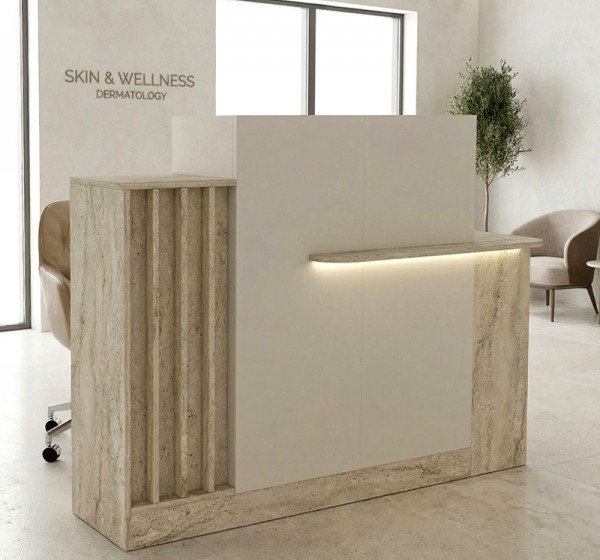 Γραφείο υποδοχής - reception Dayana Megapap με LED χρώμα travertine - sandstone 150x85,2x120εκ.