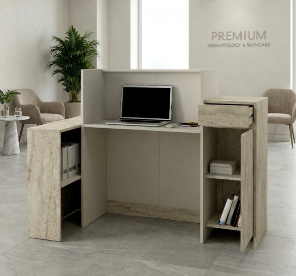 Γραφείο υποδοχής - reception Dayana Megapap με LED χρώμα travertine - sandstone 150x85,2x120εκ.