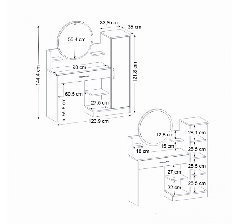 Τουαλέτα με καθρέπτη Andera Megapap χρώμα λευκό 123,9x35x144,4εκ.