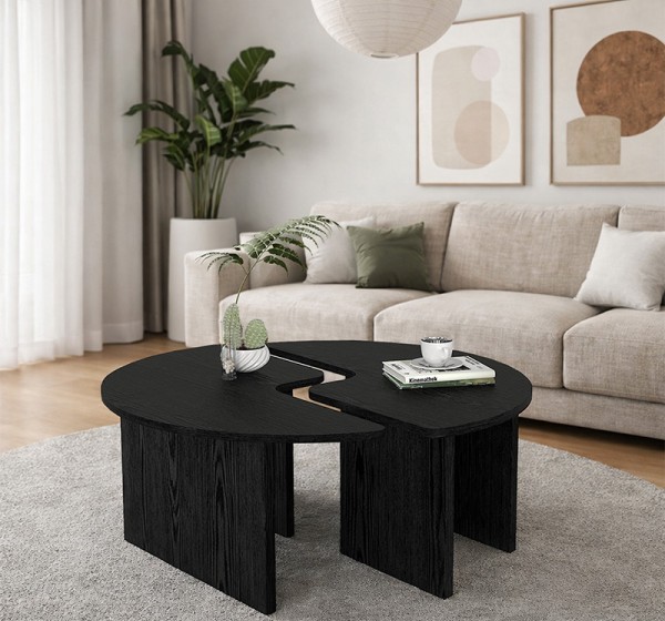 Τραπεζάκι σαλονιού σετ 2 τμχ Dorena Megapap χρώμα sencron black Ø90x41,7εκ.
