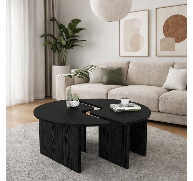 Τραπεζάκι σαλονιού σετ 2 τμχ Dorena Megapap χρώμα sencron black Ø90x41,7εκ.