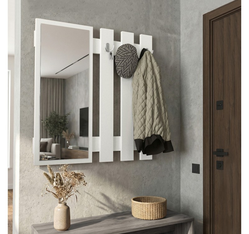 Κρεμάστρα τοίχου με καθρέπτη Folin Megapap χρώμα λευκό 90x4x90εκ.