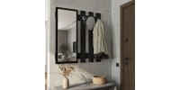 Κρεμάστρα τοίχου με καθρέπτη Folin Megapap χρώμα sencron black 90x4x90εκ.