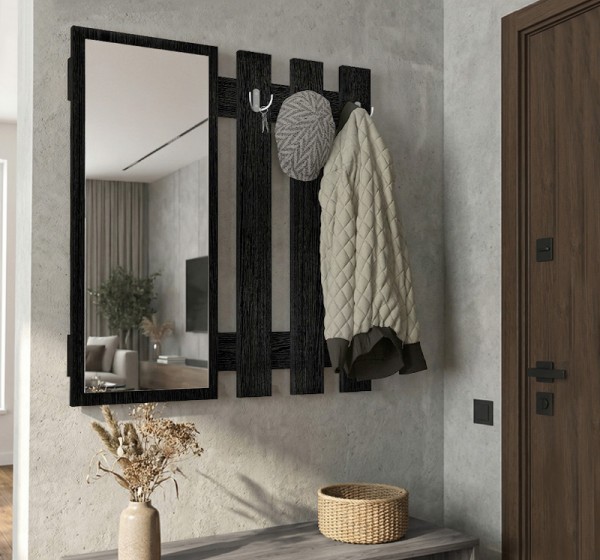 Κρεμάστρα τοίχου με καθρέπτη Folin Megapap χρώμα sencron black 90x4x90εκ.