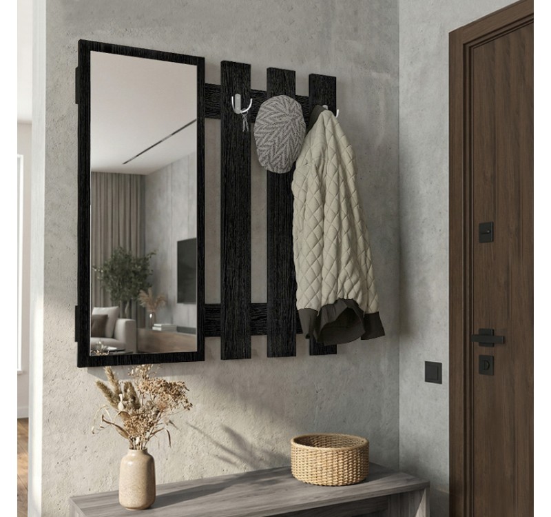 Κρεμάστρα τοίχου με καθρέπτη Folin Megapap χρώμα sencron black 90x4x90εκ.