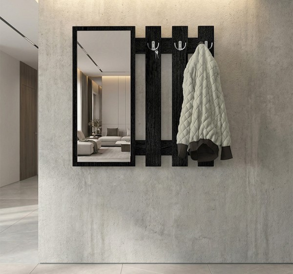 Κρεμάστρα τοίχου με καθρέπτη Folin Megapap χρώμα sencron black 90x4x90εκ.