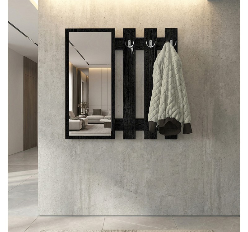 Κρεμάστρα τοίχου με καθρέπτη Folin Megapap χρώμα sencron black 90x4x90εκ.