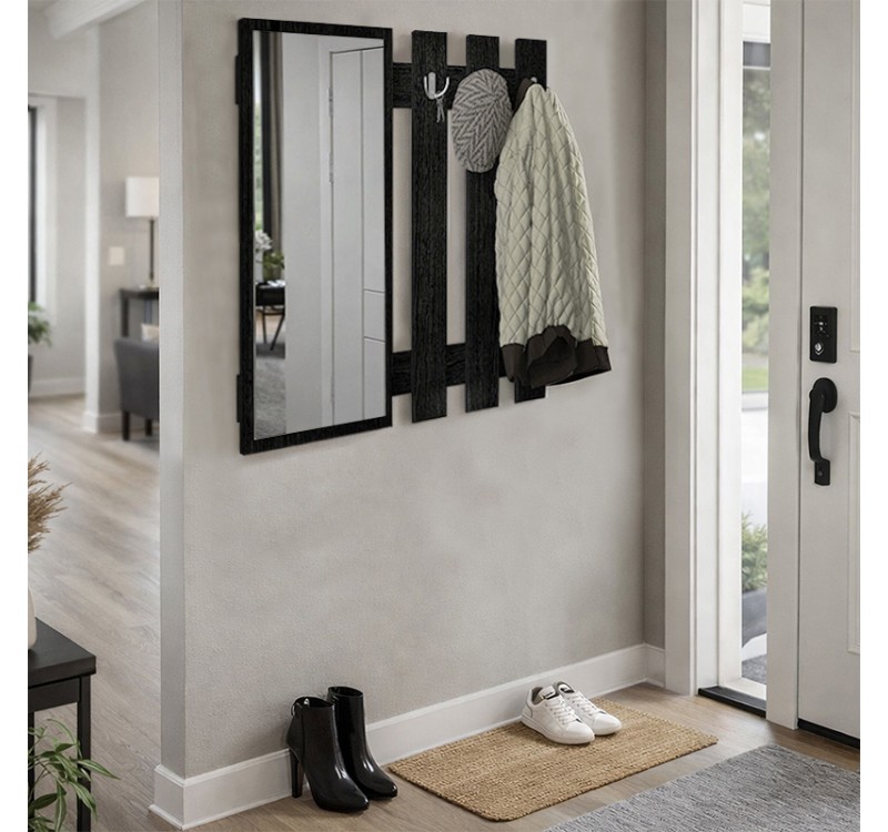 Κρεμάστρα τοίχου με καθρέπτη Folin Megapap χρώμα sencron black 90x4x90εκ.