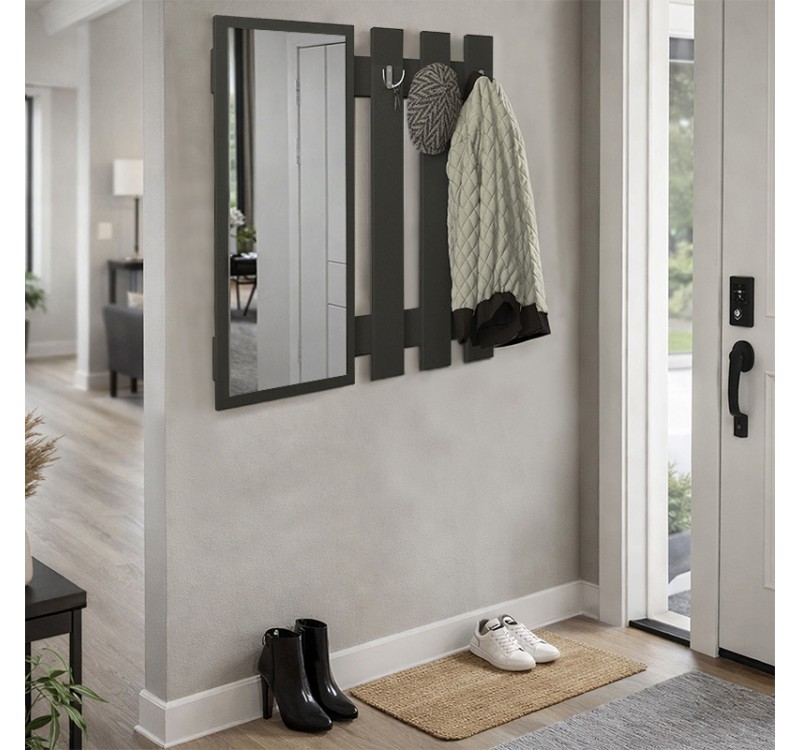 Κρεμάστρα τοίχου με καθρέπτη Folin Megapap χρώμα ανθρακί 90x4x90εκ.