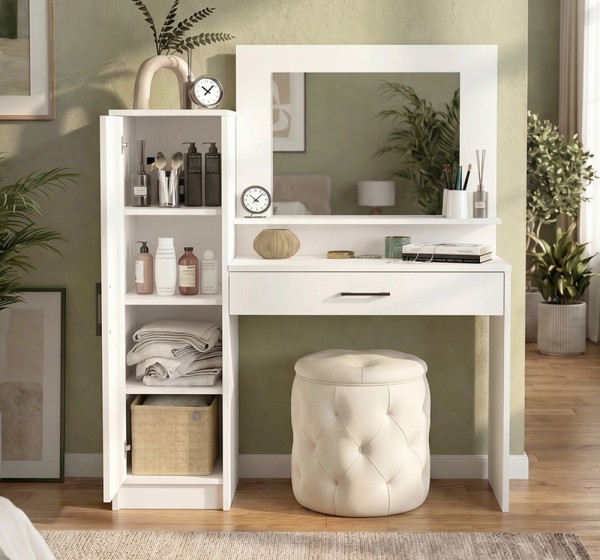 Τουαλέτα με καθρέπτη Kaunos Megapap χρώμα λευκό 123,8x40x148,2εκ.