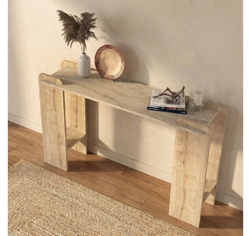Κονσόλα Mendoza Megapap χρώμα sapphire oak - travertine 130,8x35x76,8εκ.