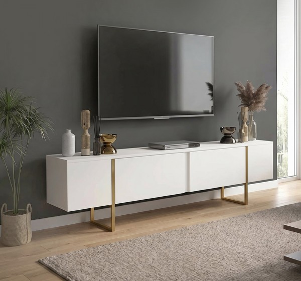 Έπιπλο τηλεόρασης Orontes Megapap χρώμα λευκό - χρυσό 180x29,6x50εκ.