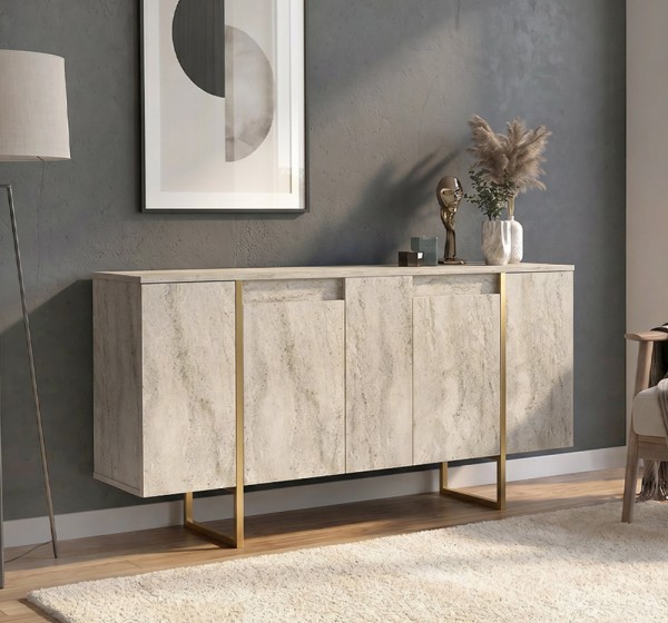 Μπουφές Orontes Megapap χρώμα travertine - χρυσό 160x35,2x80εκ.