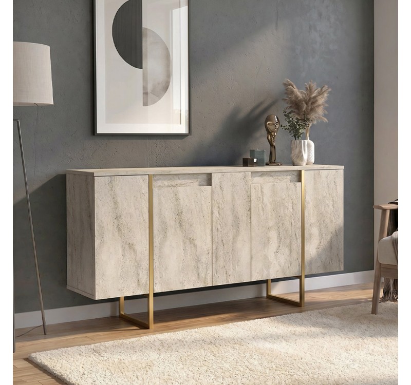 Μπουφές Orontes Megapap χρώμα travertine - χρυσό 160x35,2x80εκ.