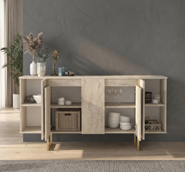 Μπουφές Orontes Megapap χρώμα travertine - χρυσό 160x35,2x80εκ.
