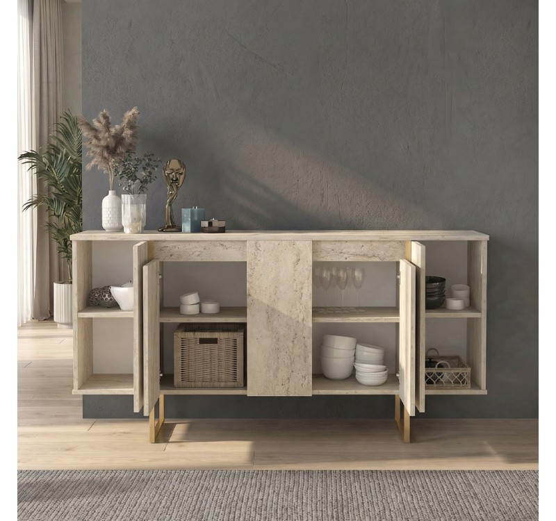 Μπουφές Orontes Megapap χρώμα travertine - χρυσό 160x35,2x80εκ.