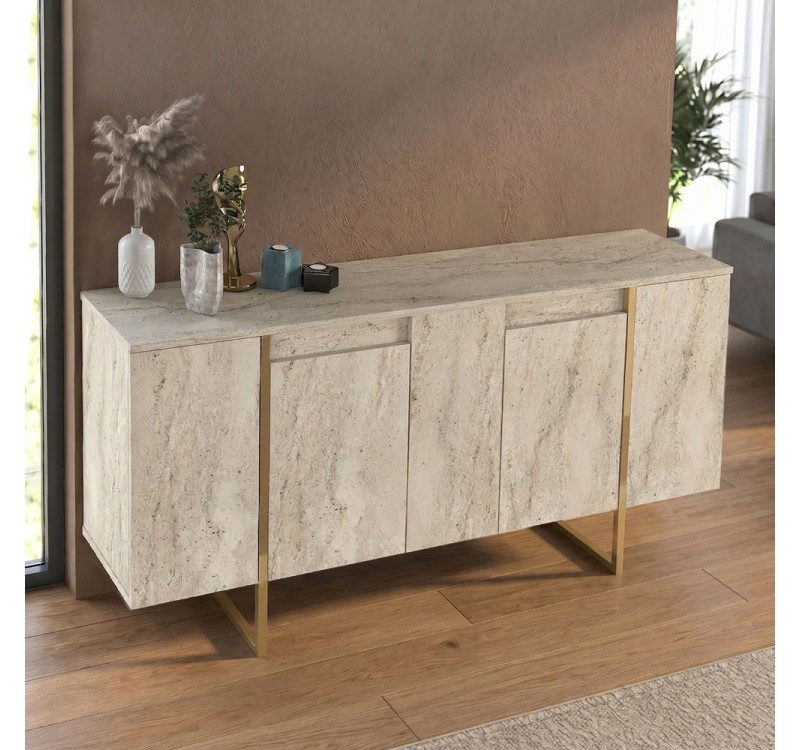 Μπουφές Orontes Megapap χρώμα travertine - χρυσό 160x35,2x80εκ.
