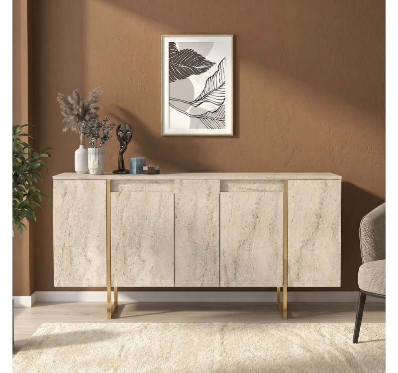 Μπουφές Orontes Megapap χρώμα travertine - χρυσό 160x35,2x80εκ.