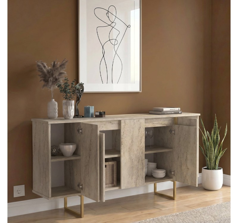 Μπουφές Orontes Megapap χρώμα travertine - χρυσό 160x35,2x80εκ.