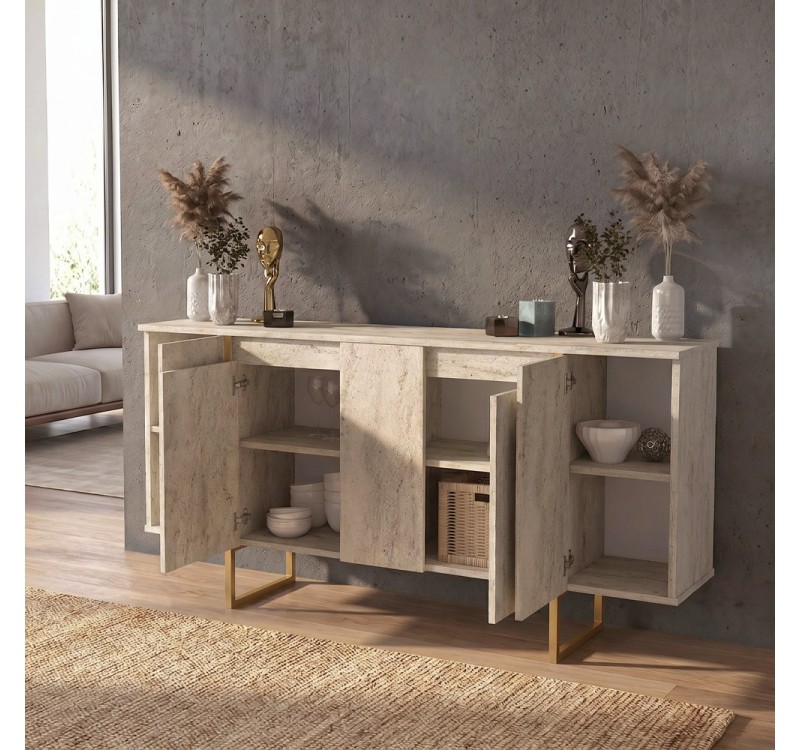 Μπουφές Orontes Megapap χρώμα travertine - χρυσό 160x35,2x80εκ.