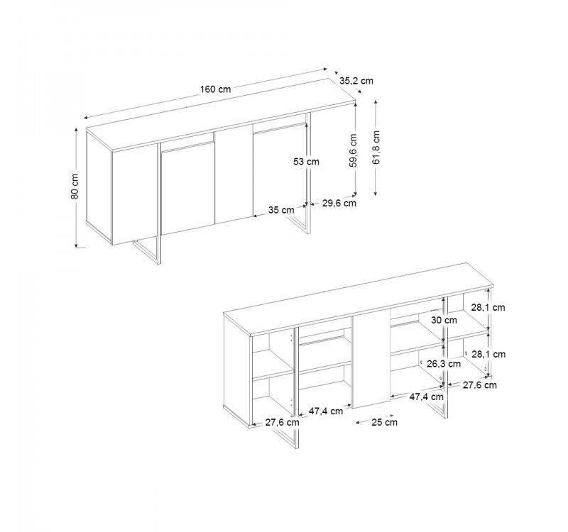 Μπουφές Orontes Megapap χρώμα λευκό - χρυσό 160x35,2x80εκ.