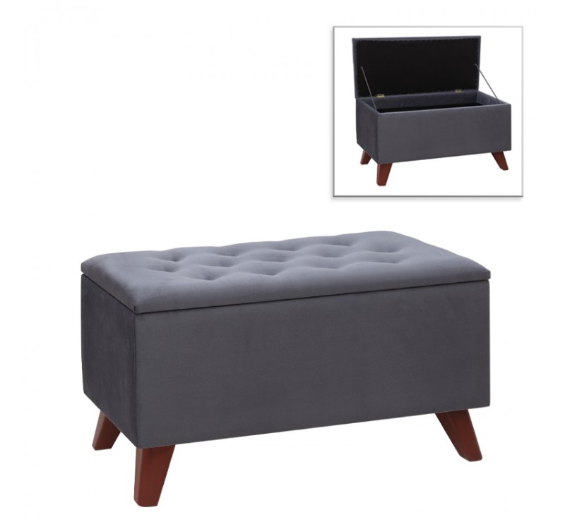 Σκαμπώ - Ταμπουρέ Lotus Megapap βελούδινο χρώμα ανθρακί 90x40x50εκ.