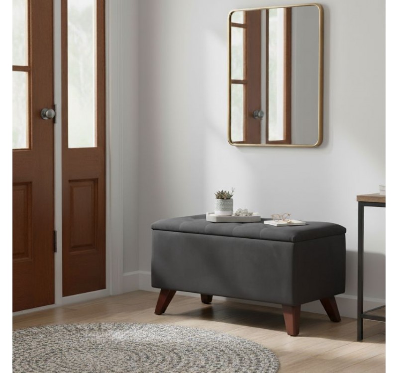 Σκαμπώ - Ταμπουρέ Lotus Megapap βελούδινο χρώμα ανθρακί 90x40x50εκ.