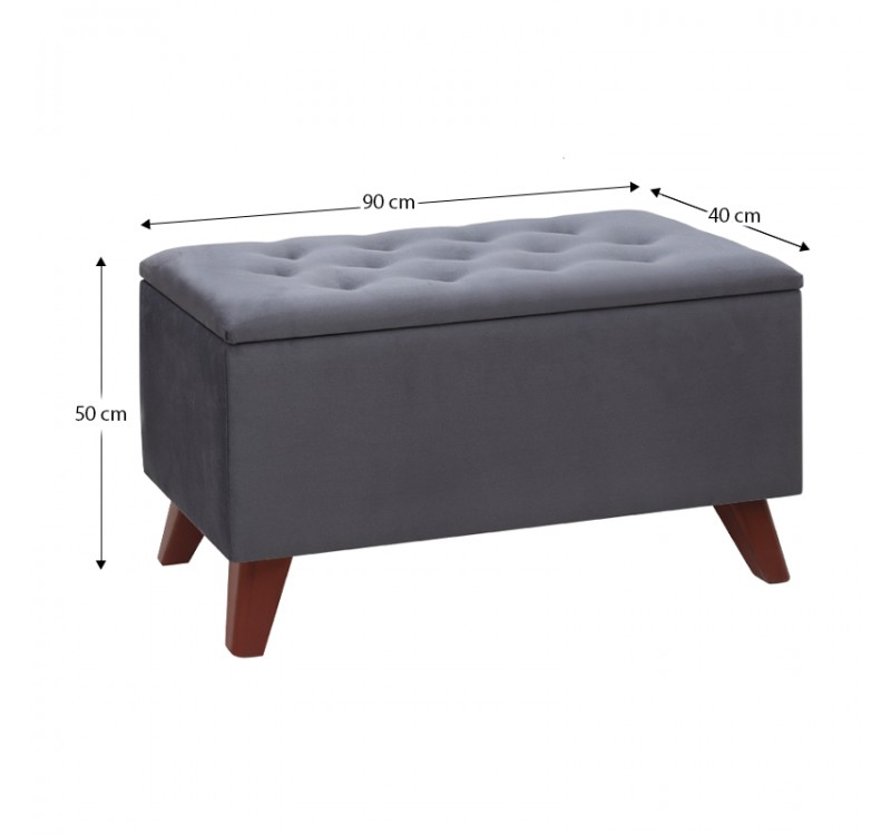 Σκαμπώ - Ταμπουρέ Lotus Megapap βελούδινο χρώμα ανθρακί 90x40x50εκ.