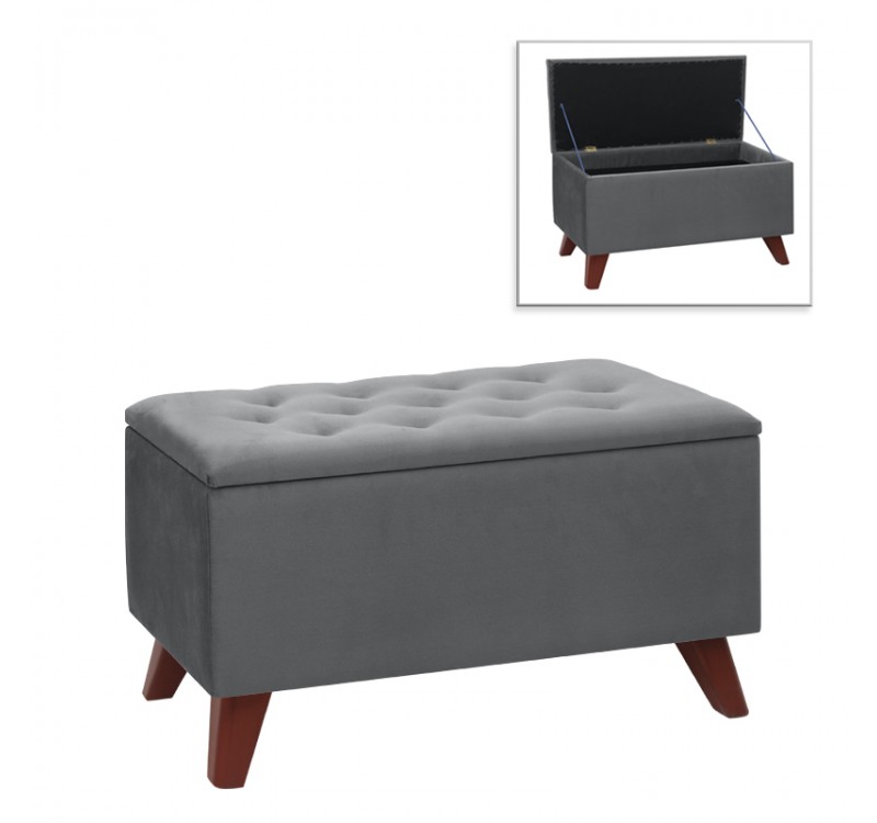 Σκαμπώ - Ταμπουρέ Lotus Megapap βελούδινο χρώμα γκρι 90x40x50εκ.