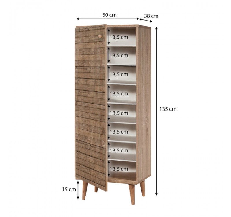 Παπουτσοθήκη - Ντουλάπι Soho Megapap χρώμα sonoma 50x38x135εκ.