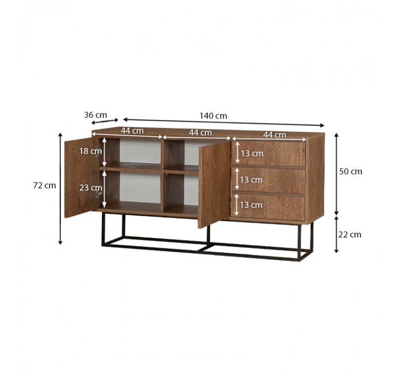 Μπουφές Amedeo Megapap χρώμα καρυδί 140x36x72εκ.