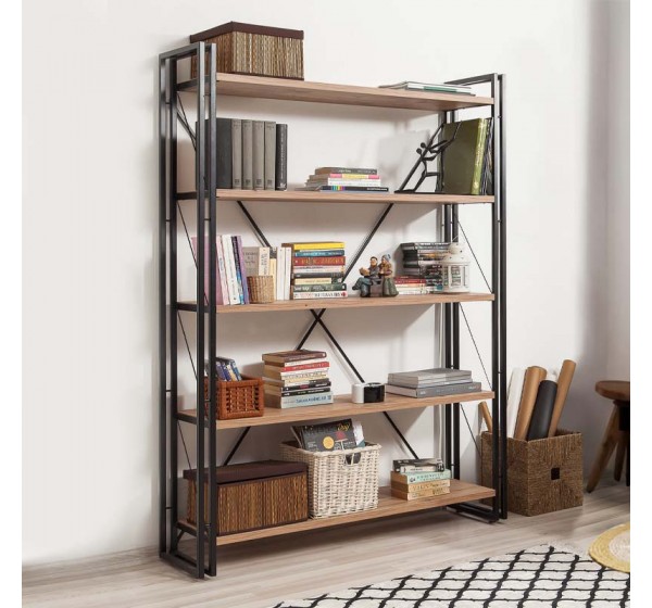 Βιβλιοθήκη Atlas Megapap χρώμα antlantic pine - μαύρο 130x35x180εκ.