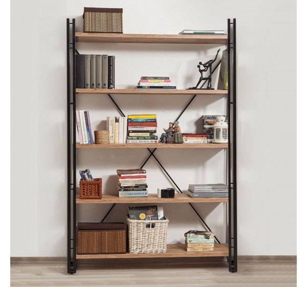Βιβλιοθήκη Atlas Megapap χρώμα antlantic pine - μαύρο 130x35x180εκ.