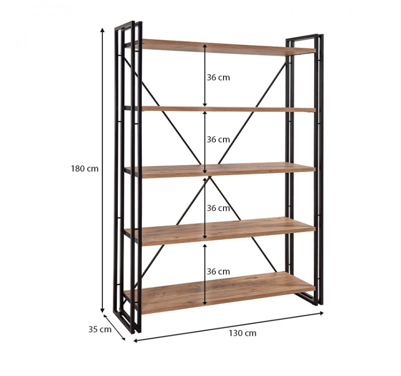 Βιβλιοθήκη Atlas Megapap χρώμα antlantic pine - μαύρο 130x35x180εκ.