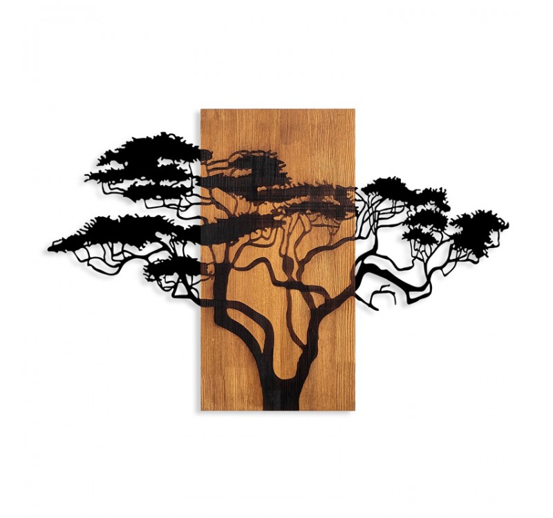 Διακοσμητικό τοίχου Acacia Tree Megapap ξύλινο - μεταλλικό χρώμα καρυδί - μαύρο 90x3x58εκ.