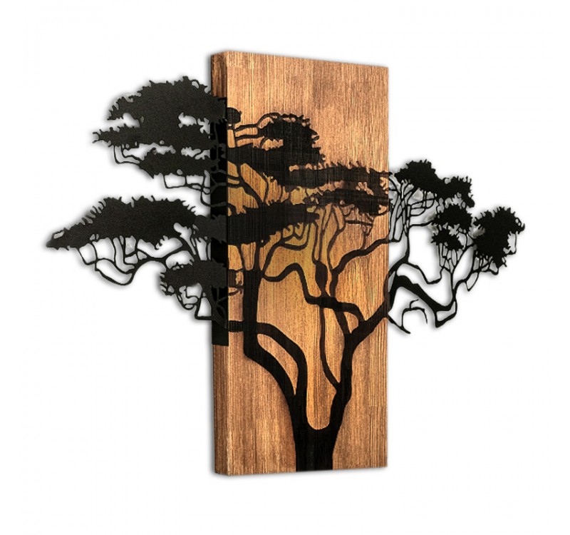 Διακοσμητικό τοίχου Acacia Tree Megapap ξύλινο - μεταλλικό χρώμα καρυδί - μαύρο 90x3x58εκ.