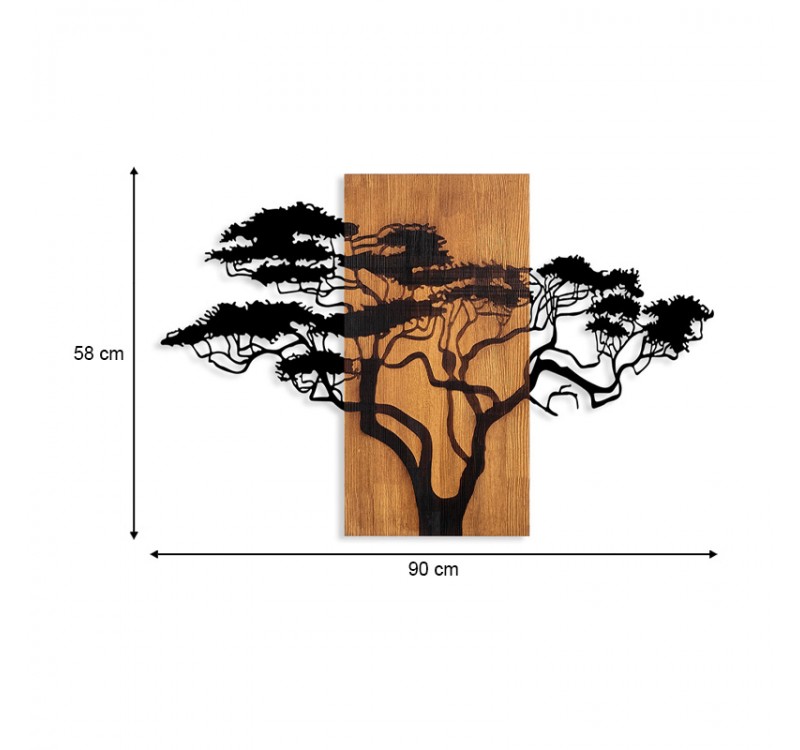 Διακοσμητικό τοίχου Acacia Tree Megapap ξύλινο - μεταλλικό χρώμα καρυδί - μαύρο 90x3x58εκ.