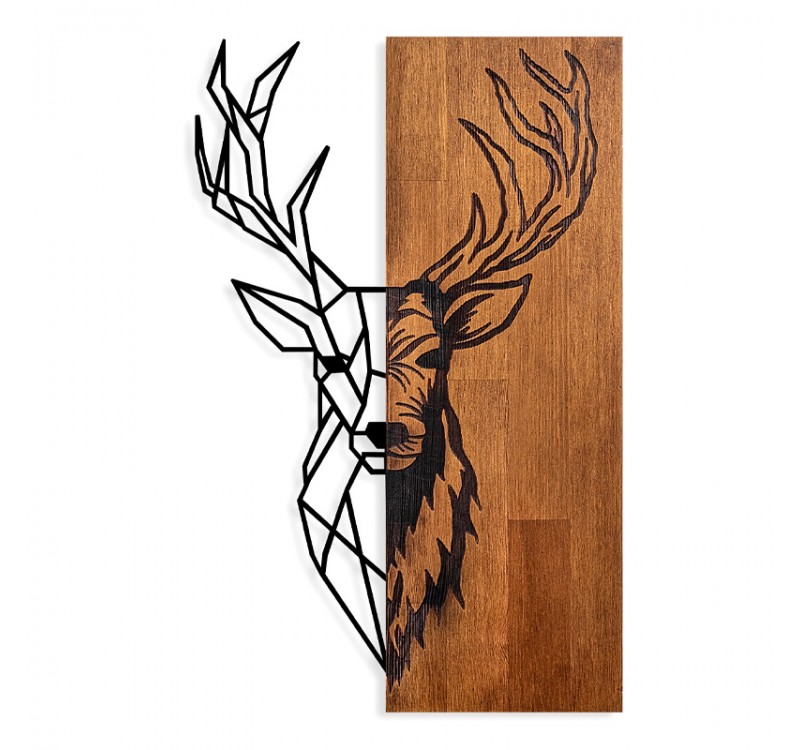 Διακοσμητικό τοίχου Deer Megapap ξύλινο - μεταλλικό χρώμα καρυδί - μαύρο 36x3x58εκ.