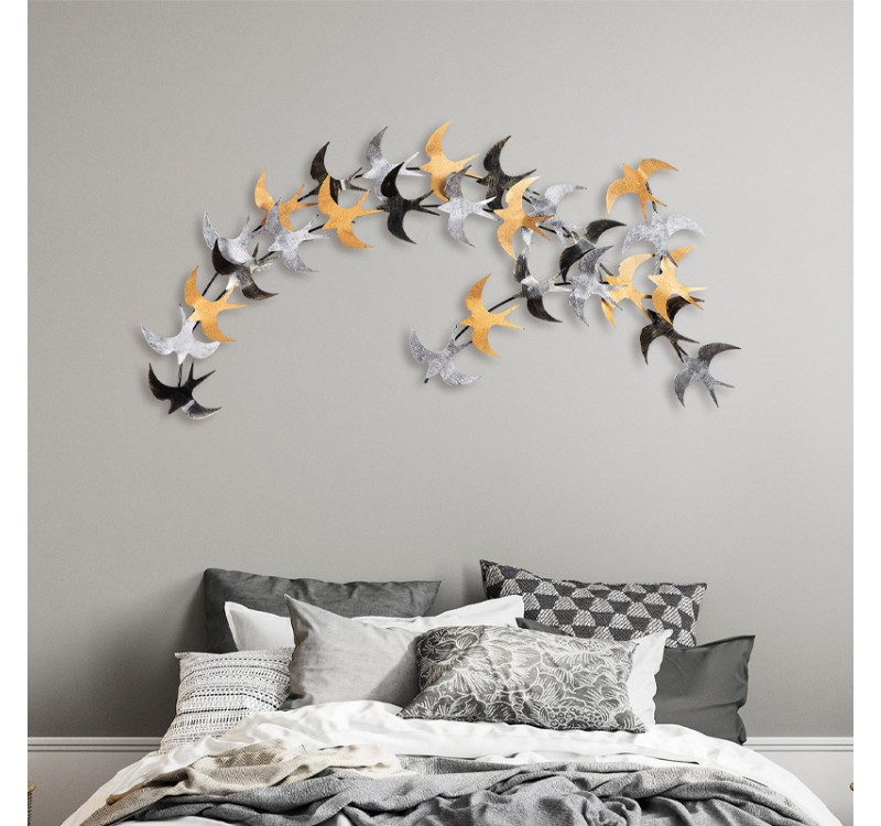 Διακοσμητικό τοίχου Birds Megapap μεταλλικό χρώμα μαύρο - bronze - ασημί 137x62εκ.