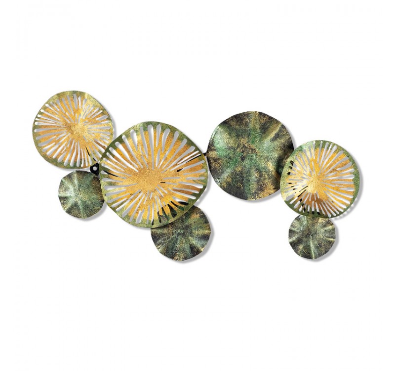 Διακοσμητικό τοίχου Flower Megapap μεταλλικό χρώμα χρυσό - πράσινο 74x38εκ.